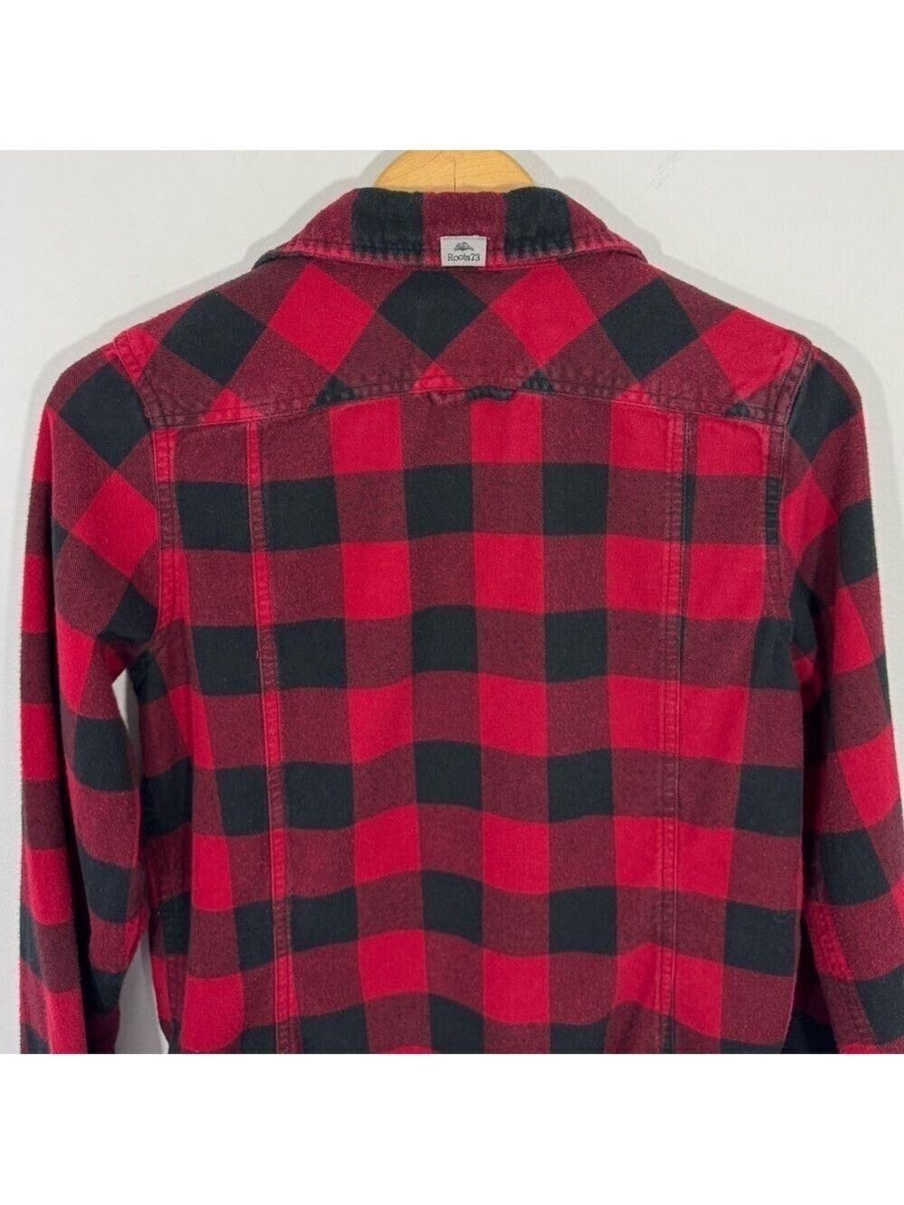 Roots Buffalo Plaid Flannel Shirt Womens S Black Red Check Long Sleeve Button Up - Picture 8 of 11